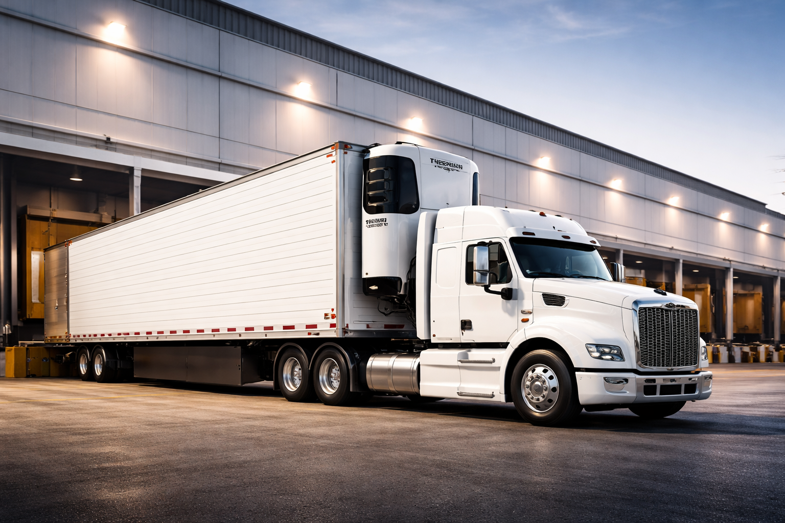 Refrigerated trailer at a logistics facility